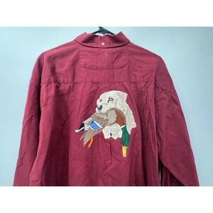 Bay City Sportswear Men's Embroidered Duck Dog Red Button‎ Up Cotton Shirt XL